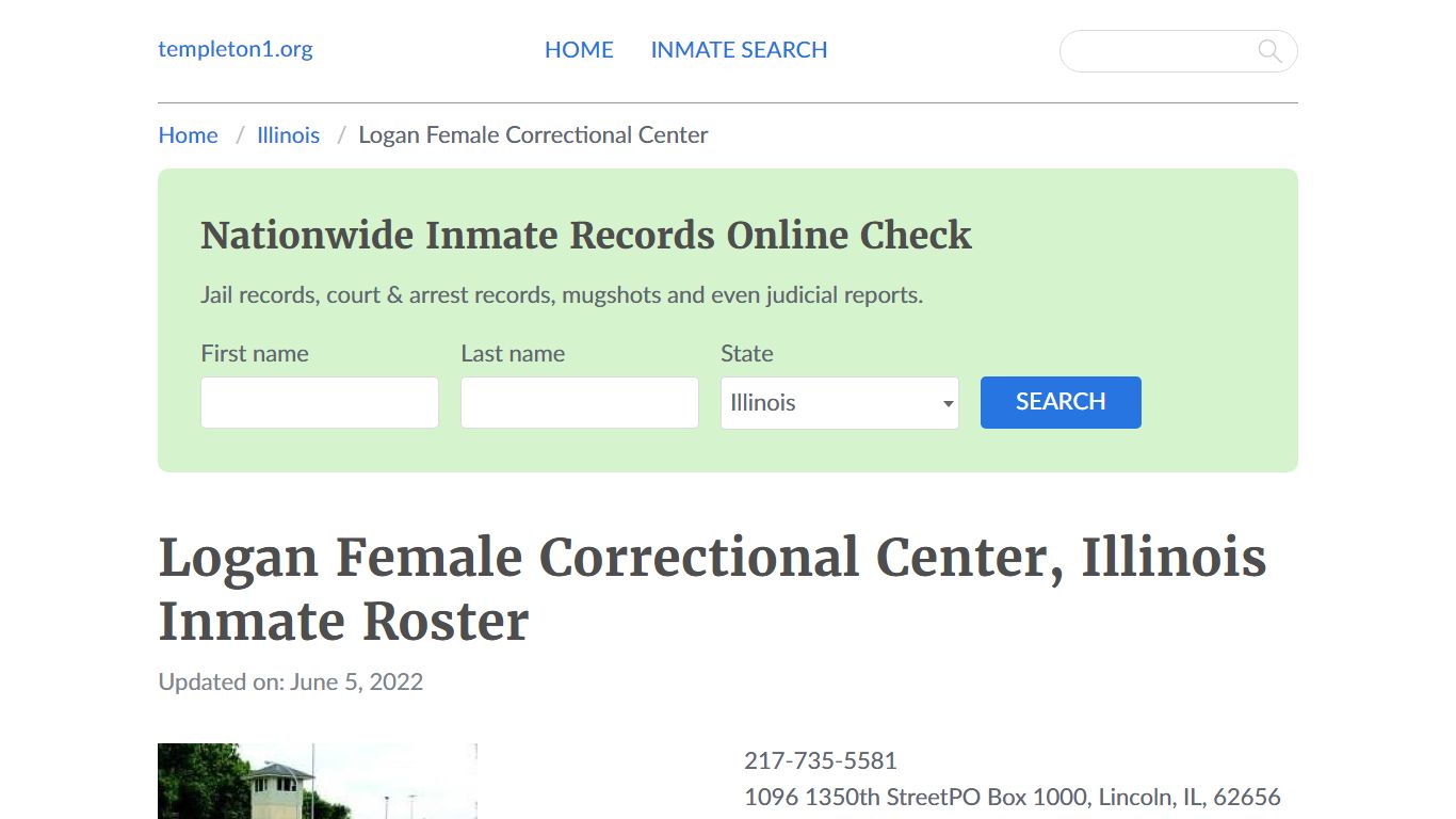 Logan Female Correctional Center, Illinois Inmate Booking